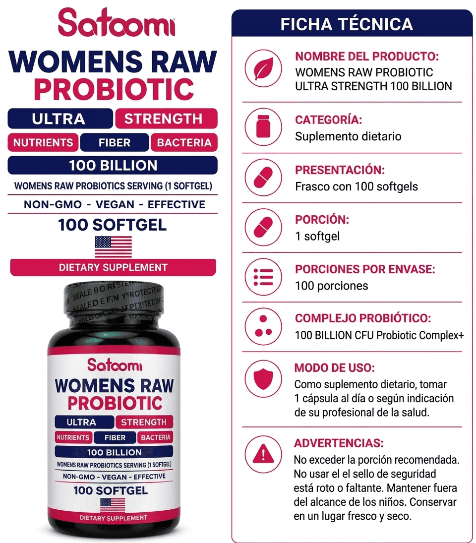 Womens Raw Probiotic 100B - Elimina Infecciones, Malos Olores y Regula tu Flora Íntima