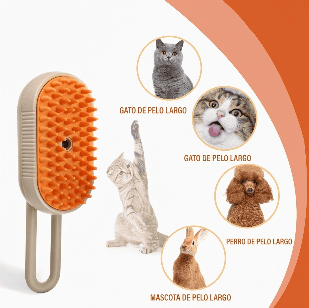 Cepillo de Vapor Pro™ 3 en 1 para Mascotas - Masaje, Limpieza y Anticaída