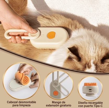 Cepillo de Vapor Pro™ 3 en 1 para Mascotas - Masaje, Limpieza y Anticaída