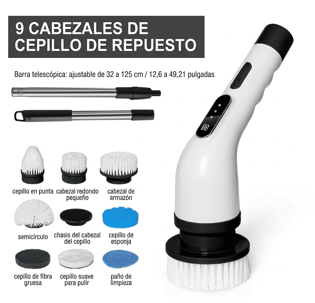 Cepillo Eléctrico Limpiador UltraScrub™ 9 en 1 - Inalámbrico y Extensible