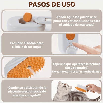 Cepillo de Vapor Pro™ 3 en 1 para Mascotas - Masaje, Limpieza y Anticaída