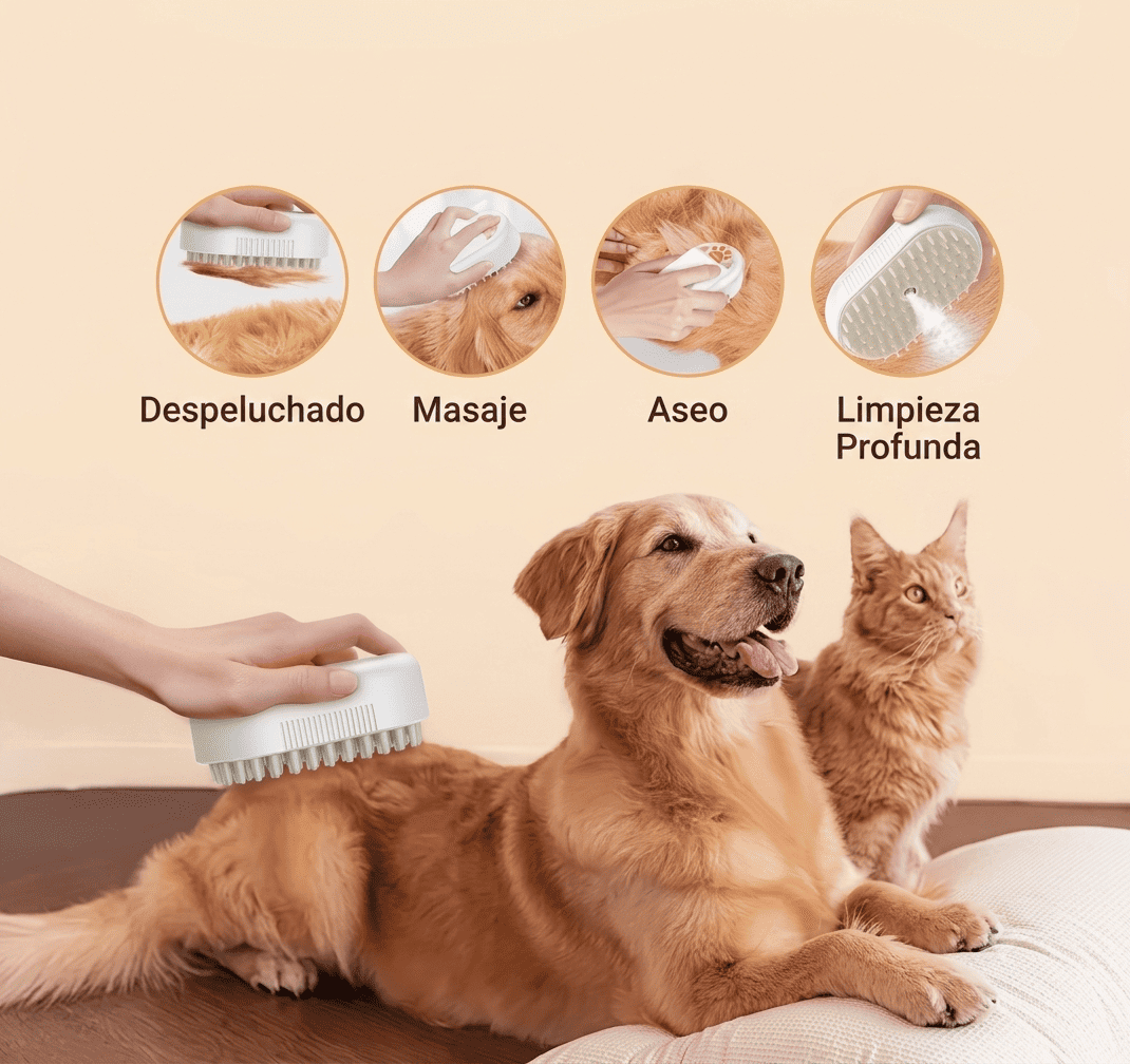 Cepillo de Vapor Pro™ 3 en 1 para Mascotas - Masaje, Limpieza y Anticaída